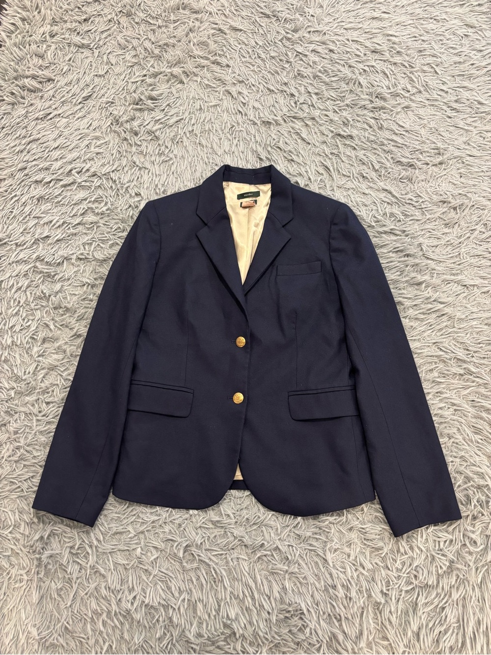 J.Crew Women’s Schoolboy Blazer Navy Blue Wool Blend Gold Crest Buttons Size 6
